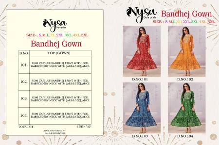 Nysa Bandhej Gown Festive Wear Wholesale Printed Kurtis Catalog
